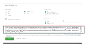 Besucherlog Export-URL für eine Seiteansicht